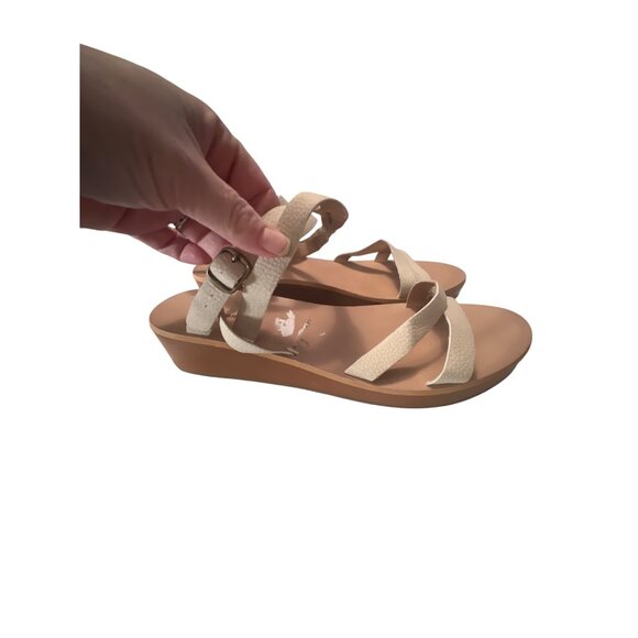 Lucky Brand Womens Beige Wedge Sandals With Textured Straps Size 11 - Picture 4 of 9